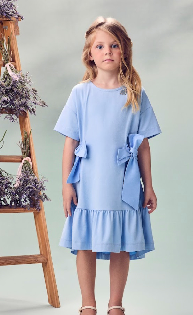Vestido Infantil Azul Claro Laços Laterais Babado Na Barra - Animê