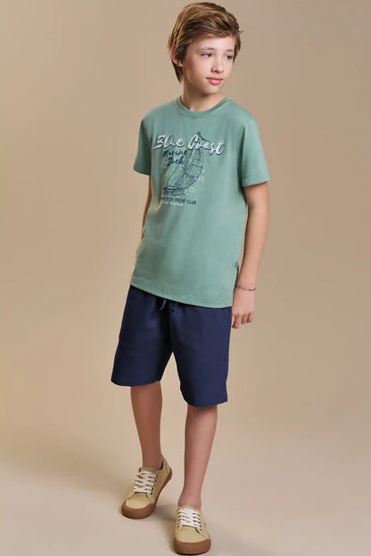 Conjunto infantil Camiseta Verde e Bermuda Marinho - Little Johnny