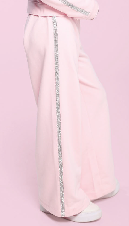 Calça Infantil Wide Leg Lateral Glitter Rosa - Luluzinha