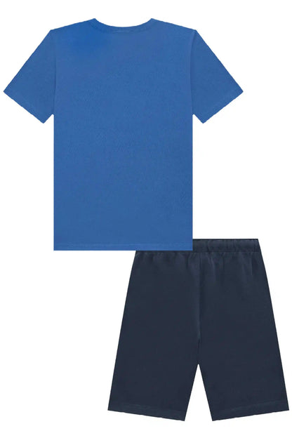 Conjunto Infantil  Camiseta Azul Royal e Bermuda Marinho - Little Johnny