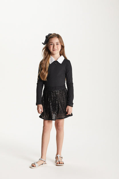 Conjunto Infantil Blusa MalhaTricot  e Saia Paetê - Um Mais Um