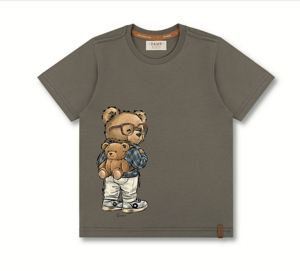 Camiseta Infantil MC Teddy Mochila Marrom - Dame