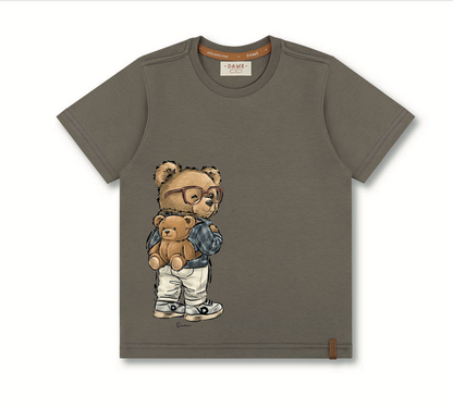 Camiseta Infantil MC Teddy Mochila Marrom - Dame