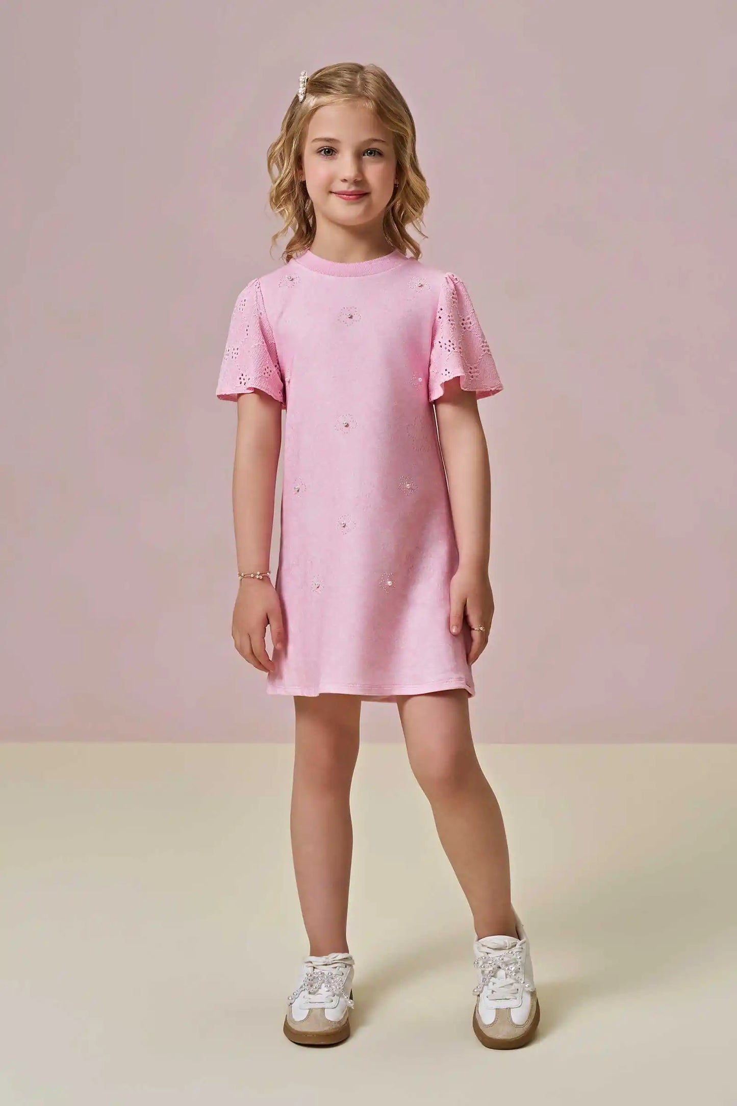 Vestido Infantil Rosa com Pérolas - Infanti