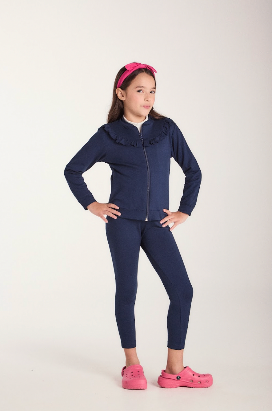 Conjunto Infantil Moletinho Algodão Blusa Zíper e Calça Montaria Marinho - Beabá