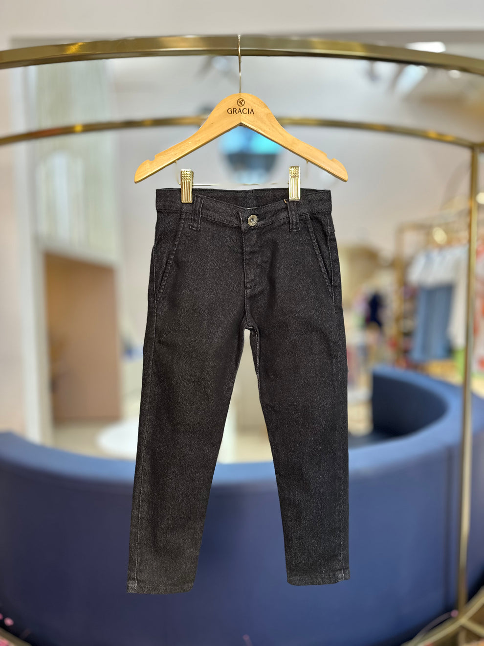 Conjunto Infantil Camisa Social Oxford Bege e Calça Social Sarja Flex Preta - Dame