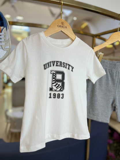 Conjunto tshirt e bermuda moletinho University Beabá - Gracia