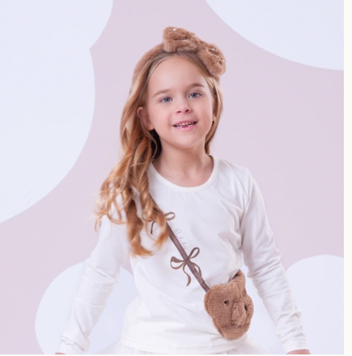 Conjunto Infantil Blusa Bolsa Pele Ursinha e Legging Infantil Light Oncinha - Pituchinhus PRÉ-VENDA