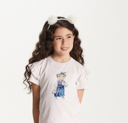 Conjunto Infantil Blusa Ursa de Lenço e Calça Jeans Wide Leg - Um Mais Um