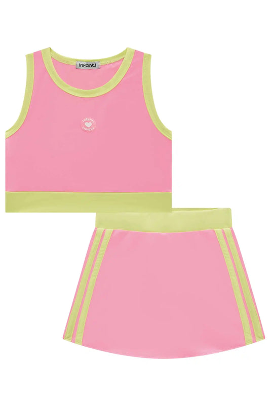Conjunto Infantil Top Short Saia Malha UV 50+ Rosa - Infanti