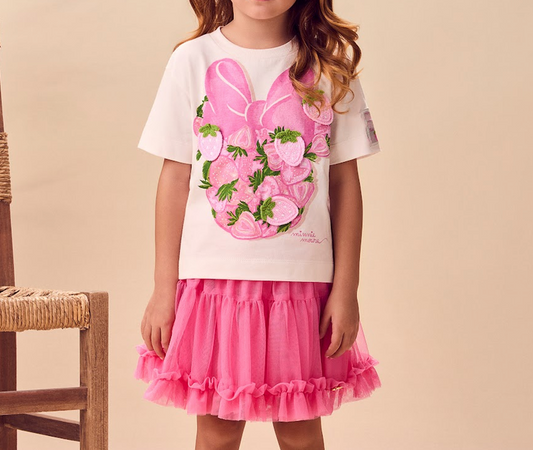 Conjunto Infantil Blusa Minnie Rosa Saia Tule Rosa - Animê