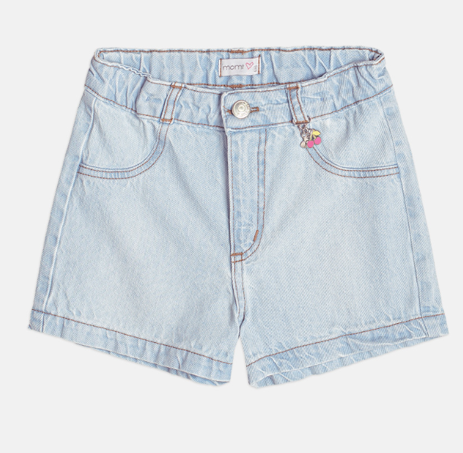 Conjunto Infantil Blusa Infantil Tricot Cerejas e  Shorts Jeans Com Pingente - Momi - Pré Venda