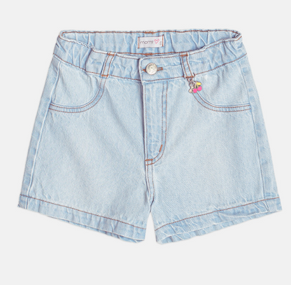 Conjunto Infantil Blusa Infantil Tricot Cerejas e  Shorts Jeans Com Pingente - Momi - Pré Venda