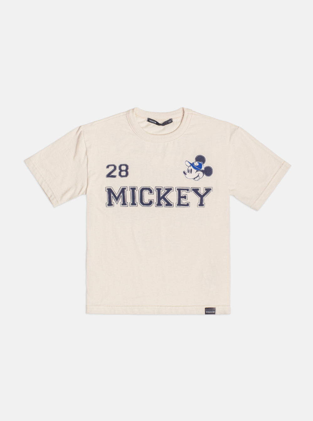 Conjunto Infantil Camiseta Bege Mickey e Bermuda Marinho Listrada - Youccie