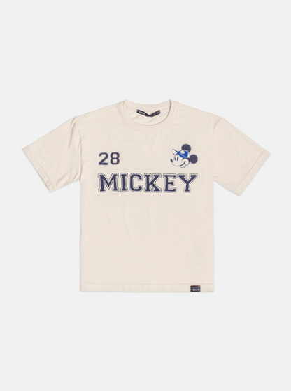 Conjunto Infantil Camiseta Bege Mickey e Bermuda Marinho Listrada - Youccie