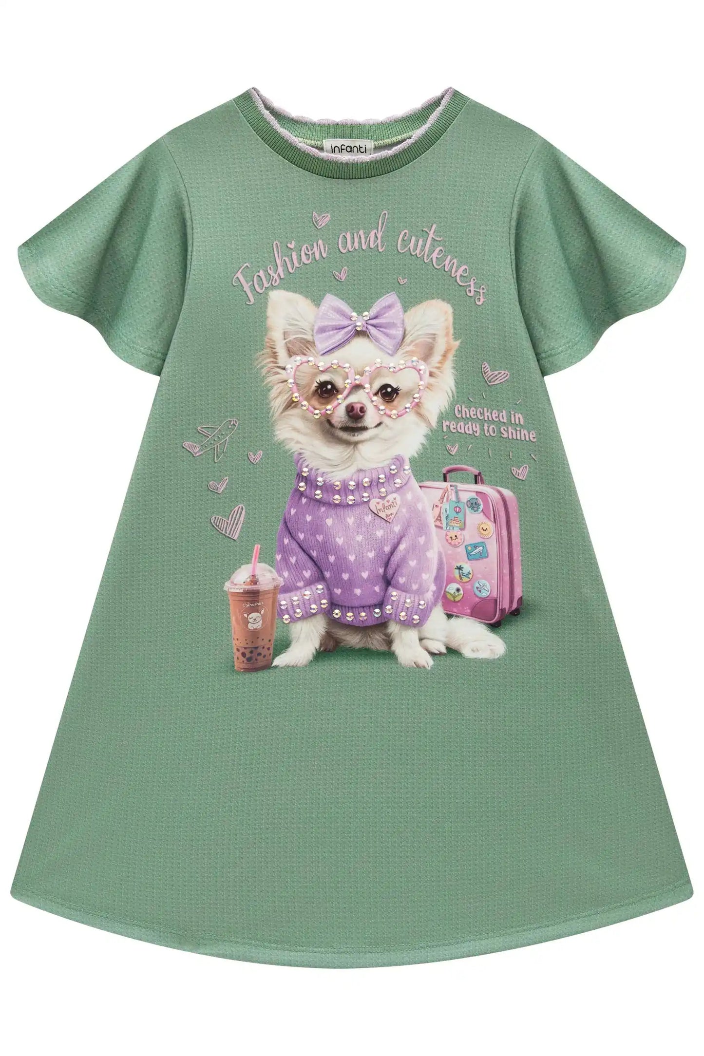 Vestido Infantil Algodão Fress Fashion & Cuteness Verde Ultramarine - Infanti