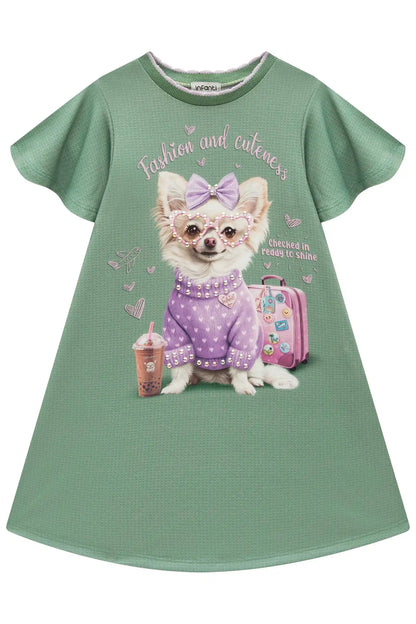 Vestido Infantil Algodão Fress Fashion & Cuteness Verde Ultramarine - Infanti