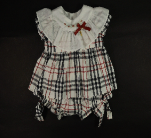 Conjunto Bebê Bata Gola Bordada com Faixa e Culote Xadrez - Roana