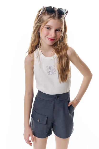 Conjunto Teen Blusa Regata e Short Liz Alfaiataria -  Vic Vick