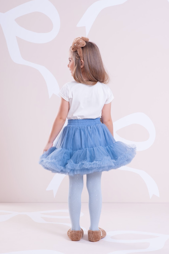 Saia Infantil Tule Babado Fru-Fru Azul Médio - Pituchinhus