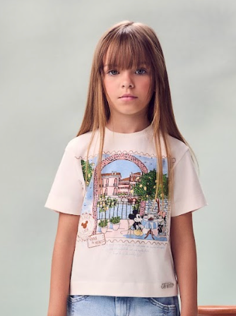 Conjunto Infantil Blusa Mickey e Minnie Paris e Shorts Azul Pregas Com Pingente - Animê