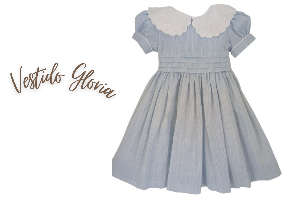 Vestido Infantil Glória Cambraia Orgânica Azul -  Gracia PRÉ-VENDA