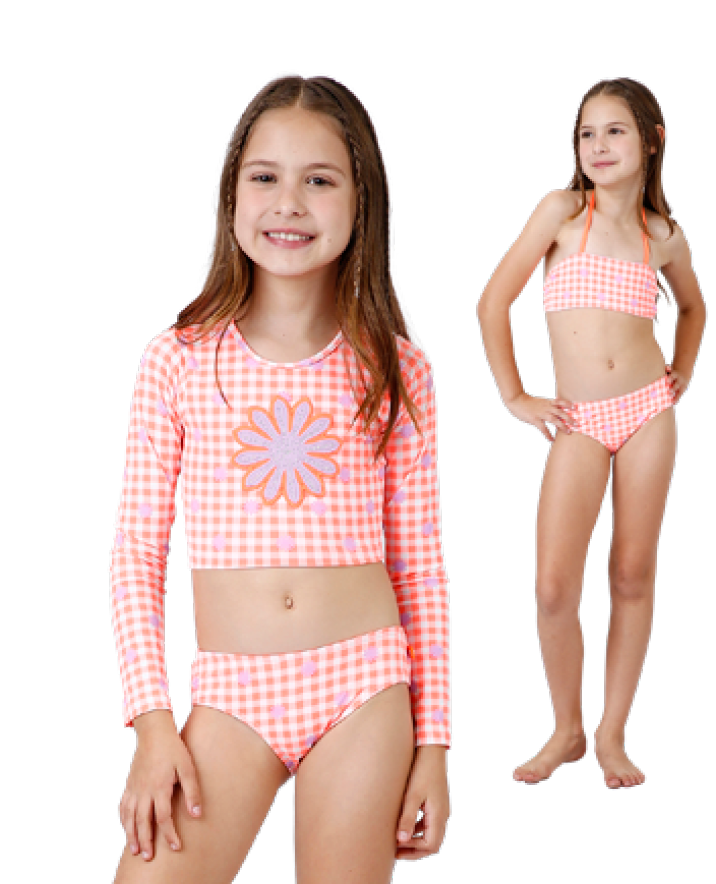 Biquíni Infantil Trio Cropped ML Lara Aplic Hot Est Piquenique - Siri Kids