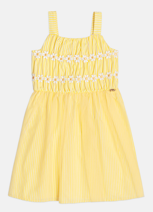 Vestido Listrado Com Tule e Aplicação de Flores - Momi