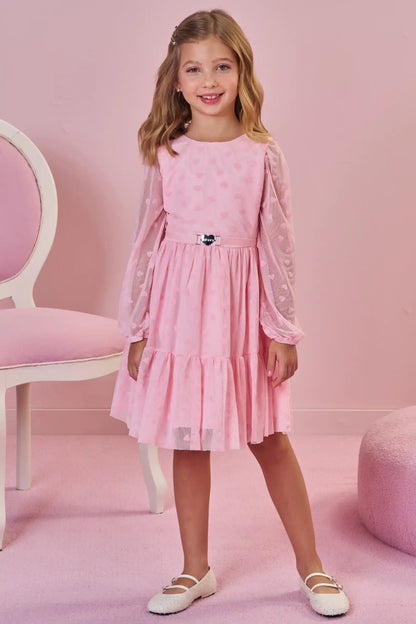 Vestido Infantil em Tule  ML e Cinto Coração - Infanti