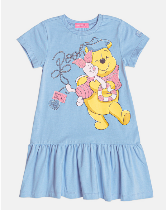 Vestido Infantil Azul Ursinho Pooh - Momi