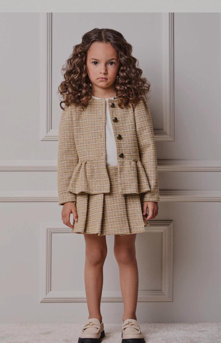 Casaco Infantil  Tweed Xadrez Bege - Animê