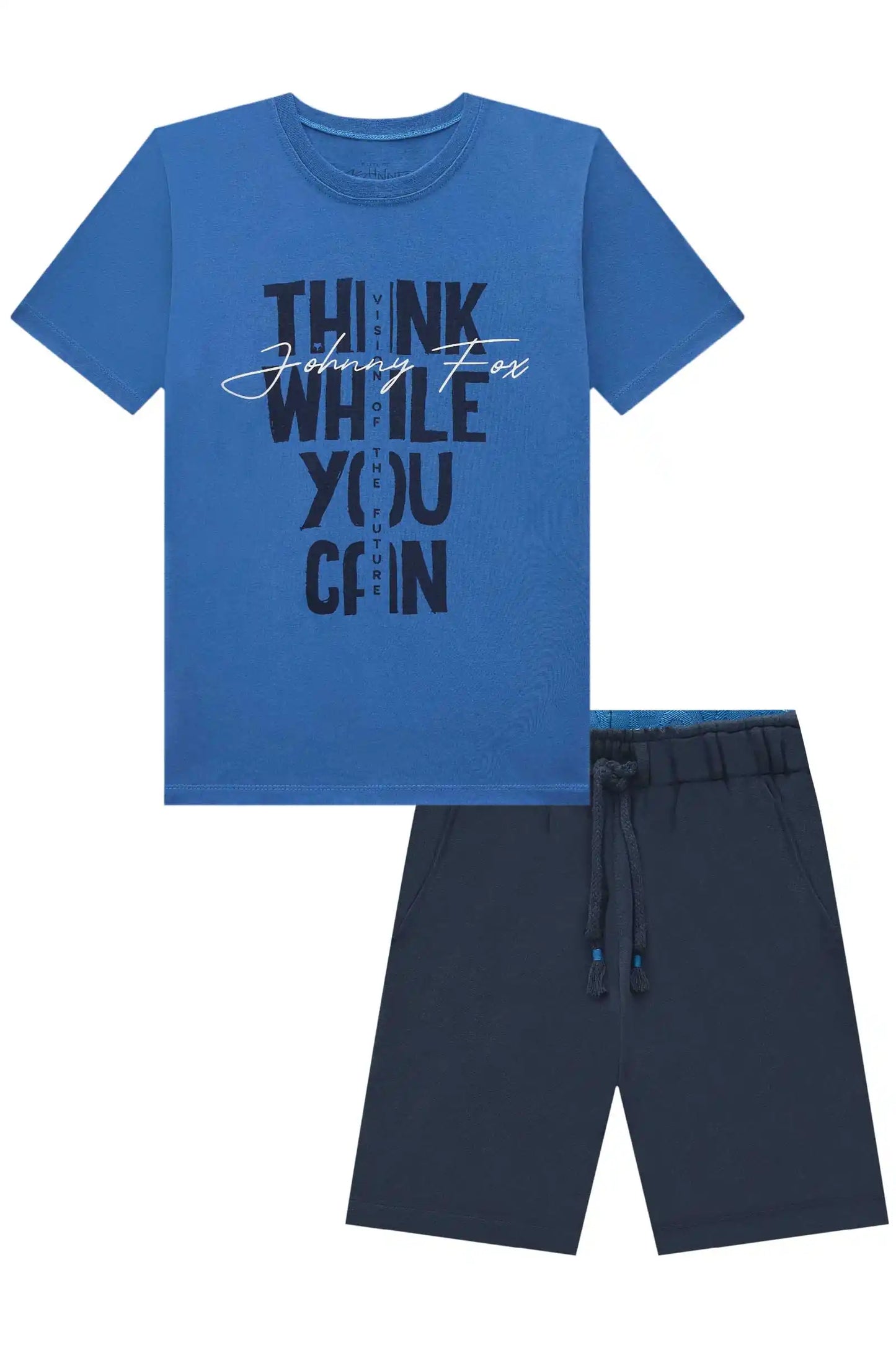 Conjunto Infantil  Camiseta Azul Royal e Bermuda Marinho - Little Johnny