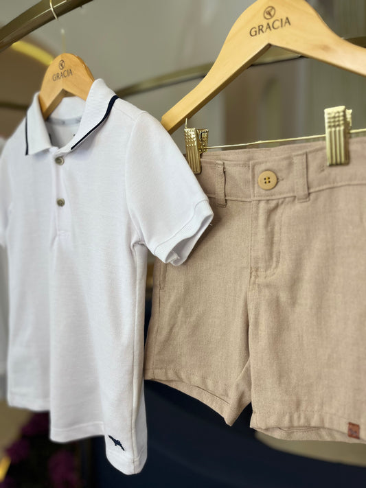 Conjunto polo piquet e bermuda de linho Charpey - Gracia