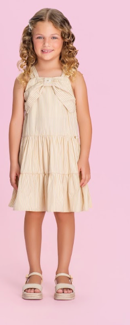 Vestido Infantil Listrado Com Maxxi Laço - Petit Cherie
