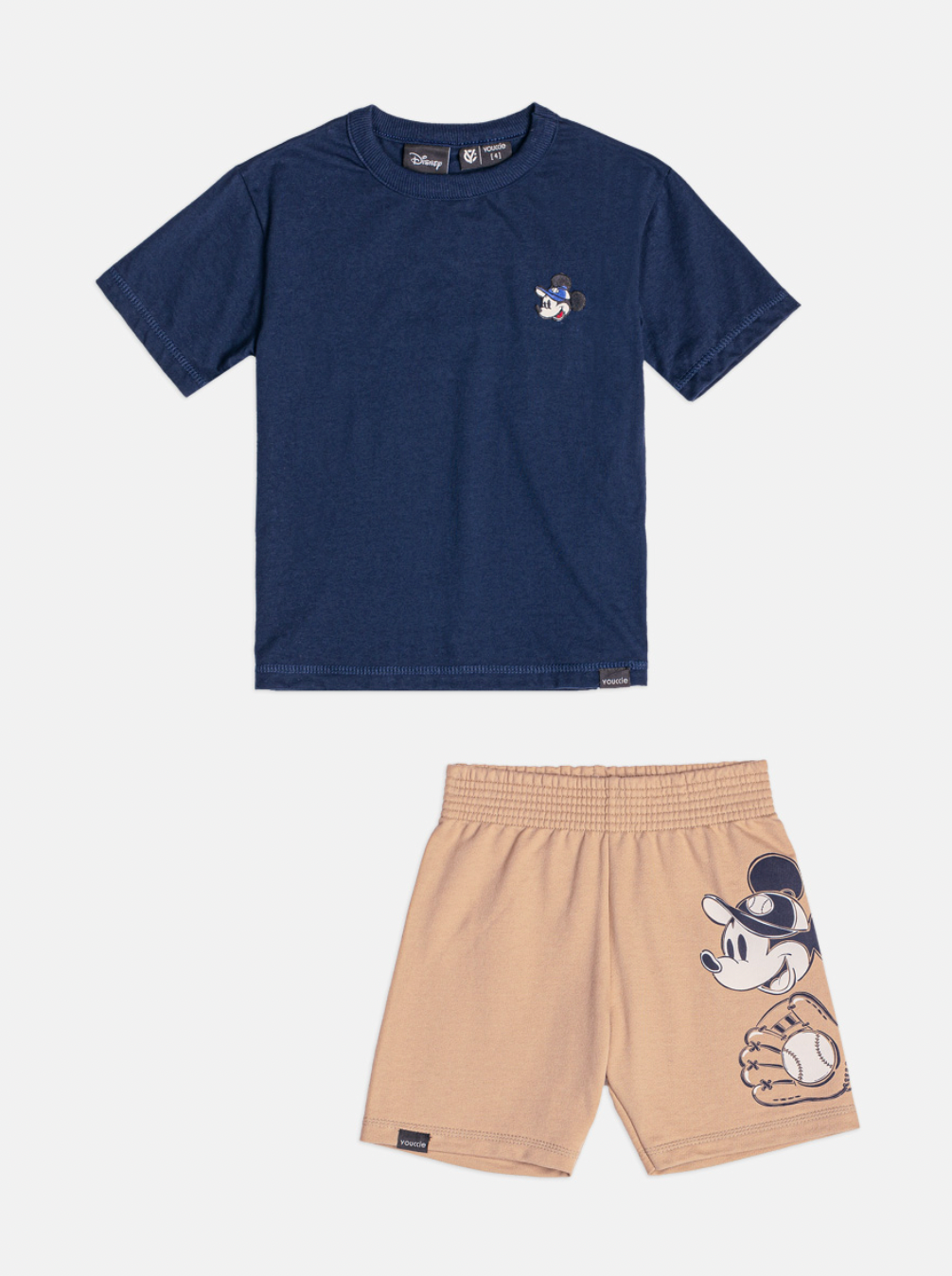 Conjunto Infantil Camiseta Marinho Mickey e Bermuda Bege - Youccie