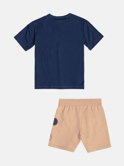 Conjunto Infantil Camiseta Marinho Mickey e Bermuda Bege - Youccie
