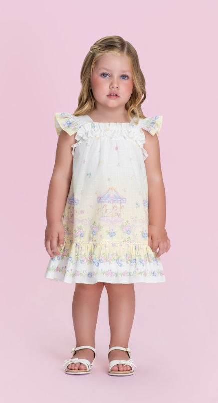 Vestido Infantil Estampa Delicada Flores Alças Babadinho- Petit Cherie