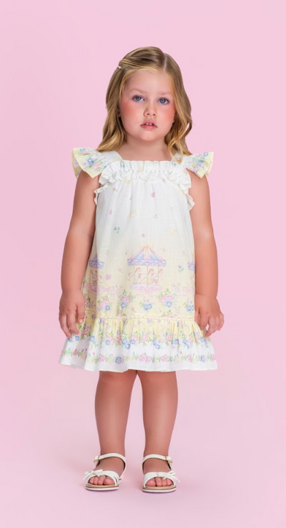 Vestido Infantil Estampa Delicada Flores Alças Babadinho- Petit Cherie