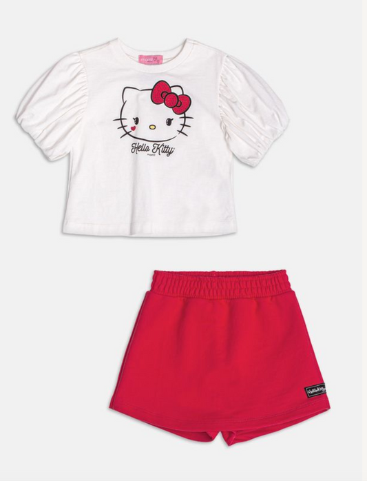 Conjunto Infantil Blusa Hello Kitty e Shorts-saia Vermelho - Momi