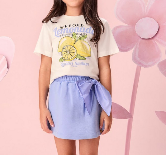 Conjunto Infantil Blusa Ice Cold Lemonade Short Azul com Laço - Momi