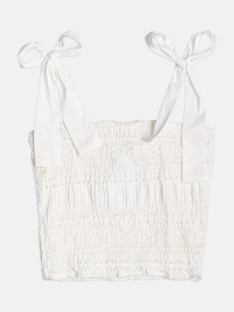 Conjunto Infantil Off White Blusa em Renda com Alças de Amarrar Saia com Cintura Elástica - Authoria