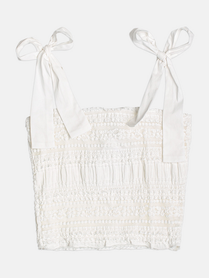 Conjunto Infantil Off White Blusa em Renda com Alças de Amarrar Saia com Cintura Elástica - Authoria