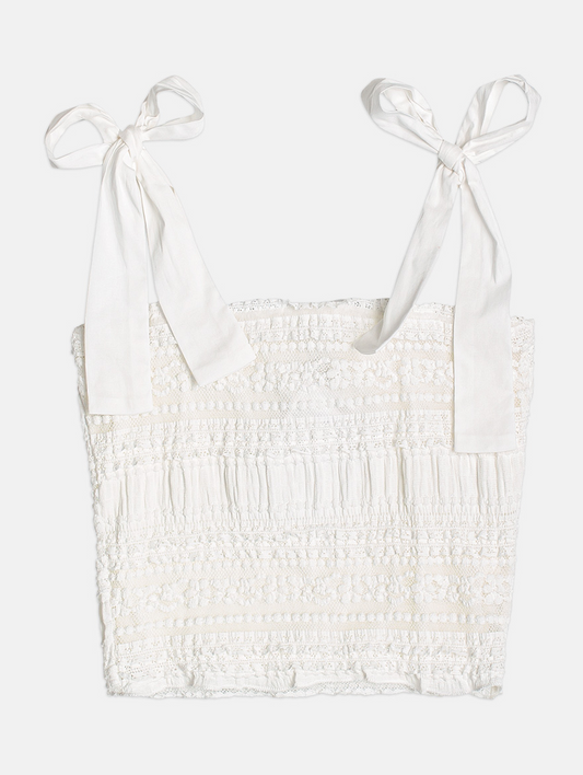 Conjunto Infantil Off White Blusa em Renda com Alças de Amarrar Saia com Cintura Elástica - Authoria
