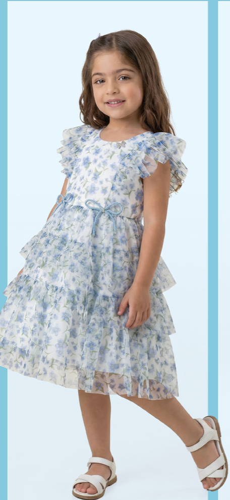 Vestido Infantil Festa Estampa Floral no Tule - Luluzinha