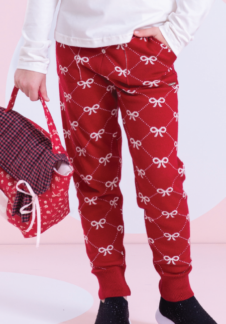 Calça Infantil Jogging Tricot Lacinhos Bala de Cereja - Pituchinhus