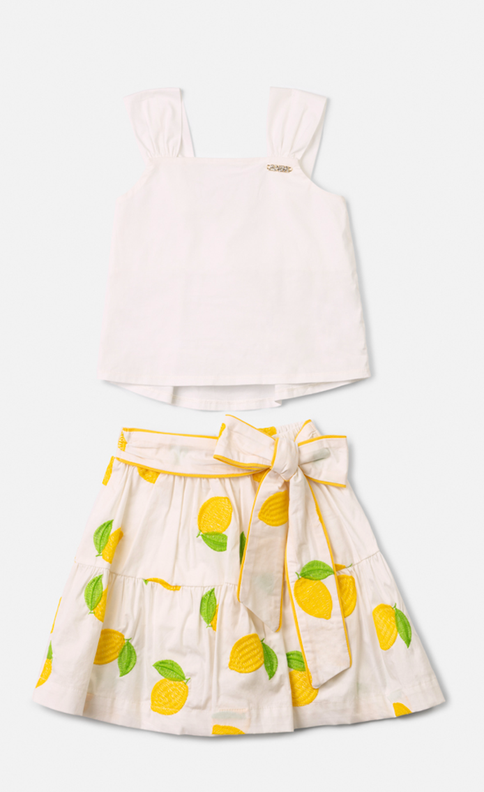 Conjunto Infantil Blusa Off e Saia Limões Soleil - Animê
