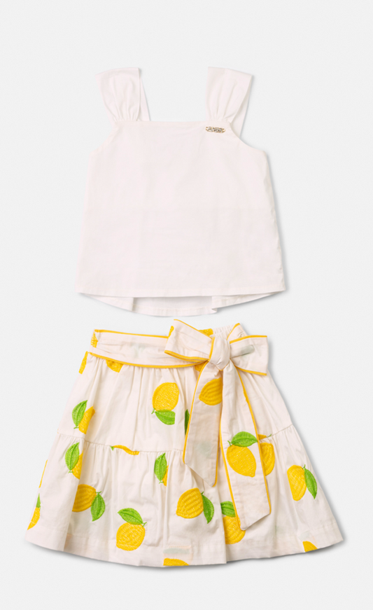 Conjunto Infantil Blusa Off e Saia Limões Soleil - Animê