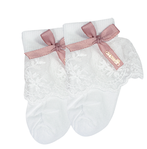 Meia Infantil Clássica Renda Lacinho Rosa Seco - Roana