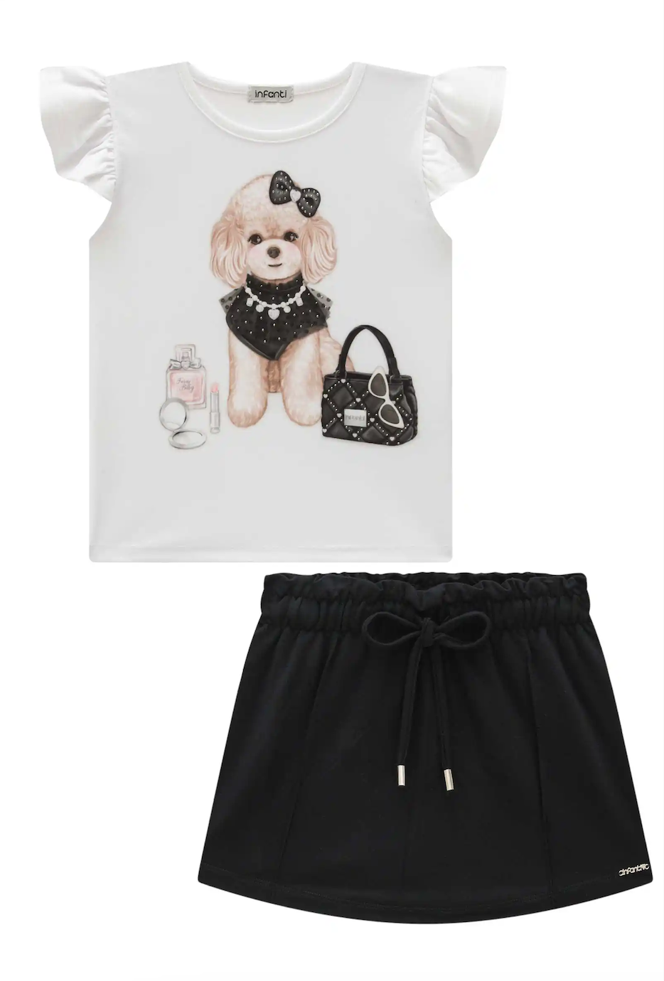 Conjunto Infantil Blusa Cachorrinho Short Saia em Molevisco - Infanti