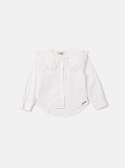 Conjunto Infantil Camisa Gola com Babado, Colete e Shorts Tweed Off White - Animê